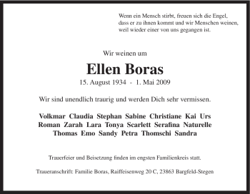 Traueranzeige von Ellen Boras von Tageszeitung