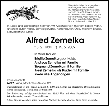 Traueranzeige von Alfred Zemelka von Tageszeitung