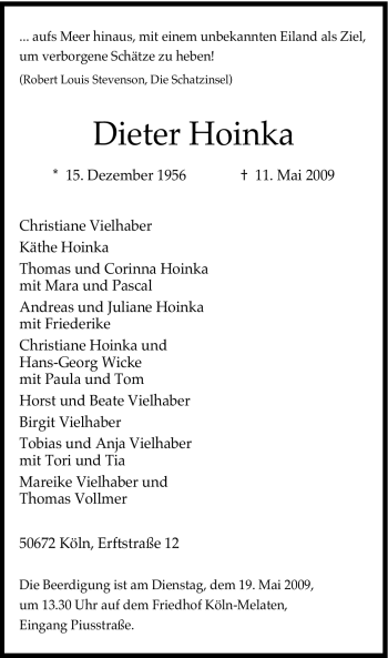 Traueranzeige von Dieter Hoinka von Tageszeitung