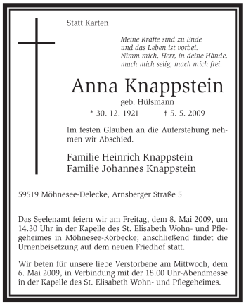 Traueranzeige von Anna Knappstein von Tageszeitung