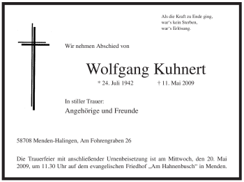 Traueranzeige von Wolfgang Kuhnert von Tageszeitung