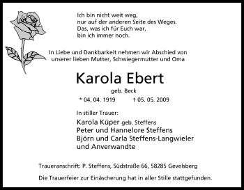 Traueranzeige von Karola Ebert von Tageszeitung
