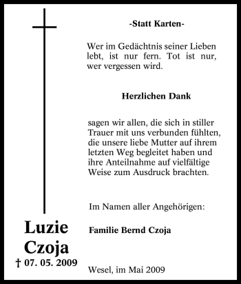 Traueranzeige von Luzie Czoja von Tageszeitung