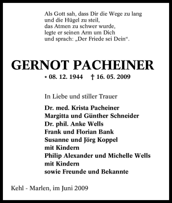 Traueranzeige von Gernot Pacheiner von Tageszeitung