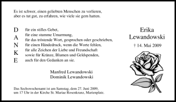 Traueranzeige von Erika Lewandowski von Tageszeitung