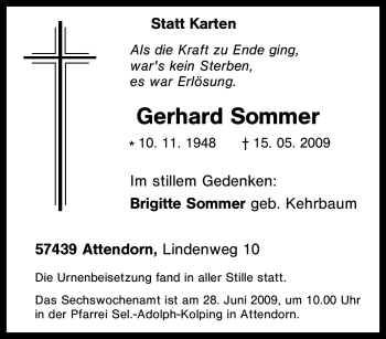 Traueranzeige von Gerhard Sommer von Tageszeitung