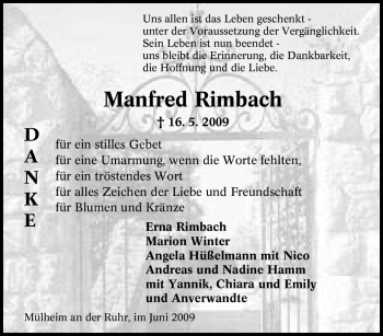 Traueranzeige von Manfred Rimbach von Tageszeitung