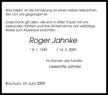 Traueranzeige von Roger Jahnke von Tageszeitung