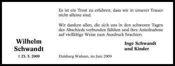 Traueranzeige von Wilhelm Schwandt von Tageszeitung