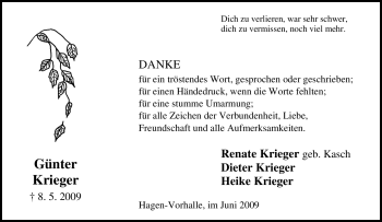 Traueranzeige von Günter Krieger von Tageszeitung