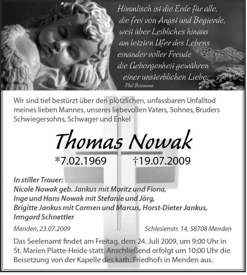  Traueranzeige für Thomas Nowak vom 23.07.2009 aus Tageszeitung