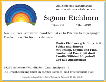 Traueranzeige von Sigmar Eichhorn von Tageszeitung