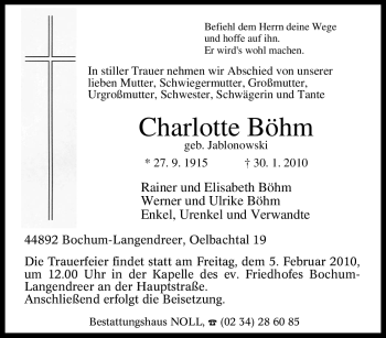 Traueranzeige von Charlotte Böhm von Tageszeitung