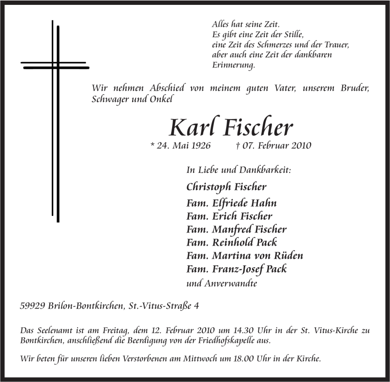  Traueranzeige für Karl Fischer vom 09.02.2010 aus Tageszeitung
