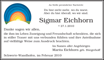 Traueranzeige von Sigmar Eichhorn von Tageszeitung