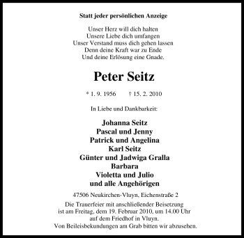 Traueranzeige von Peter Seitz von Tageszeitung