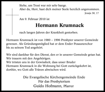 Traueranzeige von Hermann Krumnack von Tageszeitung