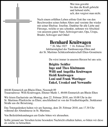 Traueranzeige von Bernhard Kruitwagen von Tageszeitung