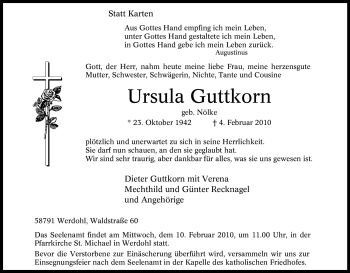 Traueranzeige von Ursula Guttkorn von Tageszeitung