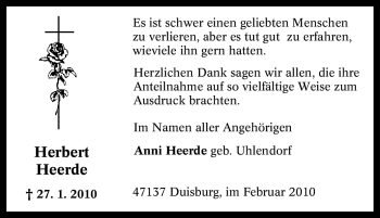 Traueranzeige von Herbert Heerde von Tageszeitung