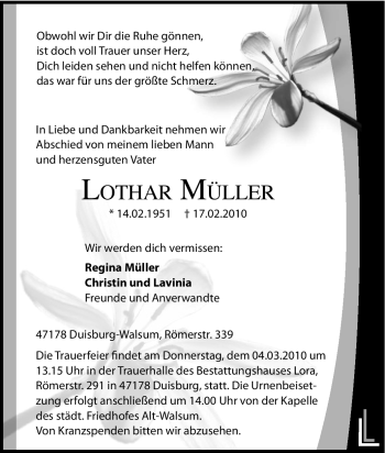 Traueranzeige von Lothar Müller von Tageszeitung