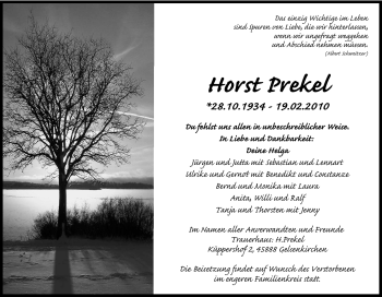 Traueranzeige von Horst Prekel von Tageszeitung