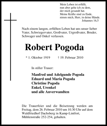 Traueranzeige von Robert Pogoda von Tageszeitung