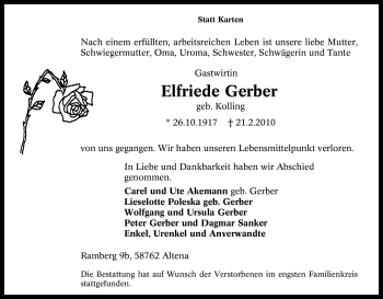 Traueranzeige von Elfriede Gerber von Tageszeitung