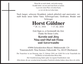 Traueranzeige von Horst Güldner von Tageszeitung