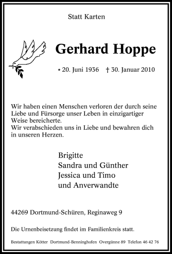 Traueranzeige von Gerhard Hoppe von Tageszeitung
