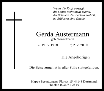 Traueranzeige von Gerda Austermann von Tageszeitung