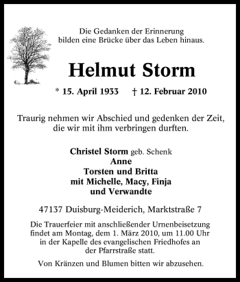 Traueranzeige von Helmut Storm von Tageszeitung