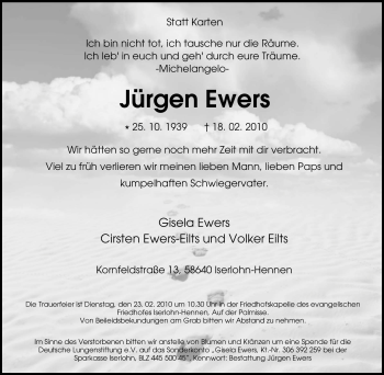 Traueranzeige von Jürgen Ewers von Tageszeitung