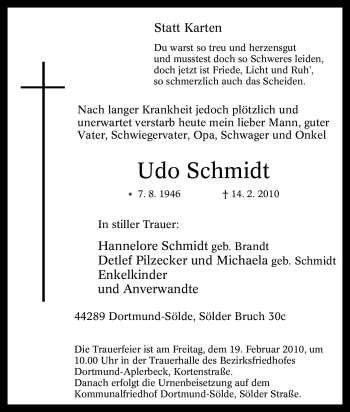 Traueranzeige von Udo Schmidt von Tageszeitung