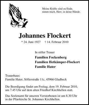 Traueranzeige von Johannes Flockert von Tageszeitung