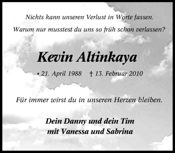 Traueranzeige von Kevin Altinkaya von Tageszeitung