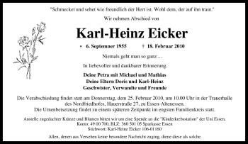 Traueranzeige von Karl-Heinz Eicker von Tageszeitung