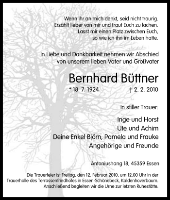 Traueranzeige von Bernhard Büttner von Tageszeitung