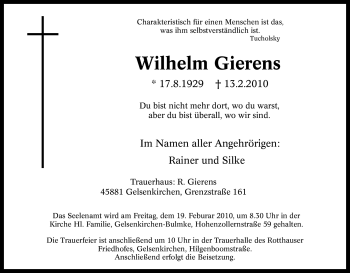 Traueranzeige von Wilhelm Gierens von Tageszeitung