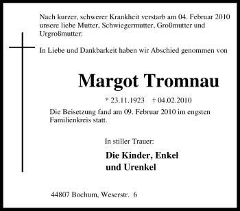 Traueranzeige von Margot Tromnau von Tageszeitung