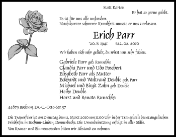Traueranzeige von Erich Parr von Tageszeitung