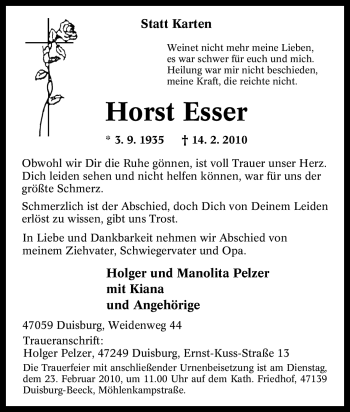 Traueranzeige von Horst Esser von Tageszeitung