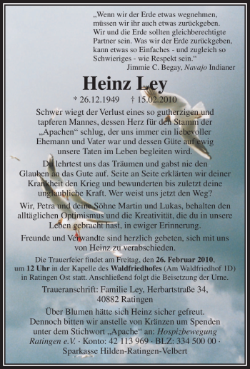 Traueranzeige von Heinz Ley von Tageszeitung