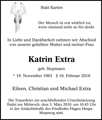 Traueranzeige von Katrin Extra von Tageszeitung