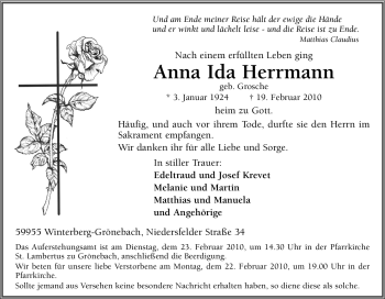 Traueranzeige von Anna Ida Herrmann von Tageszeitung