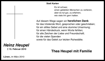 Traueranzeige von Heinz Heupel von Tageszeitung