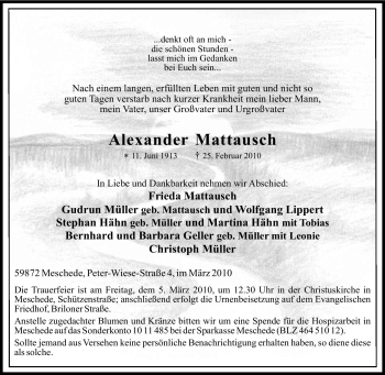 Traueranzeige von Alexander Mattausch von Tageszeitung