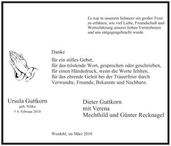 Traueranzeige von Ursula Guttkorn von Tageszeitung