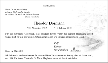 Traueranzeige von Theodor Dormann von Tageszeitung