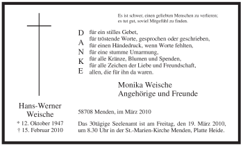 Traueranzeige von Hans-Werner Weische von Tageszeitung